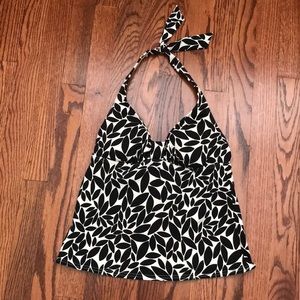 Womens Lands End Halter Tank 6 Black White Tie Leaf   Swim Top Tankini